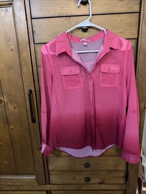 BONGO Pink Sheer Ombre Button-Up Blouse